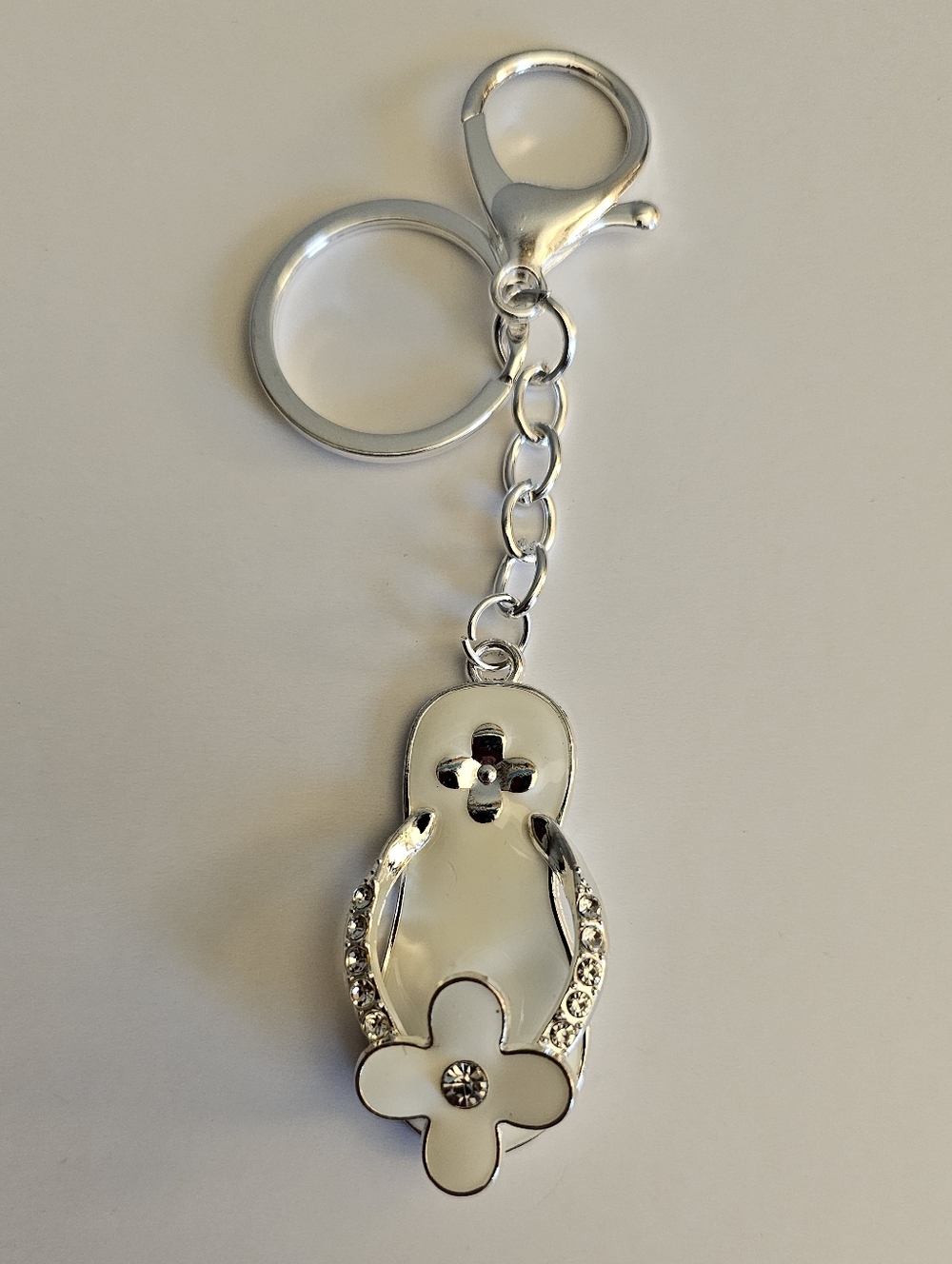 Flip Flop Keychain with White Enamel Flower